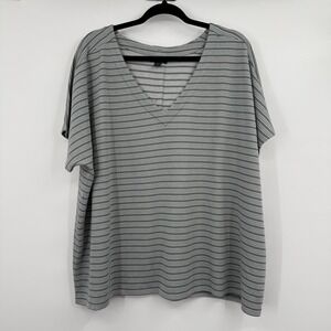 J. Jill Tunic Top Blouse Womens 2X Green Striped V-Neck Button Back Relaxed